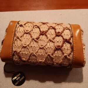 Vintage Small :Leather Rattan  Coin Purse / Makeup Bag NWT